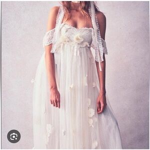 LoveShackFancy Irene Strapless Cream Floral Gown